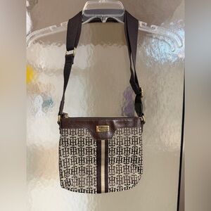Tommy Hilfiger Brown and Tan Monogram Shoulder Bag